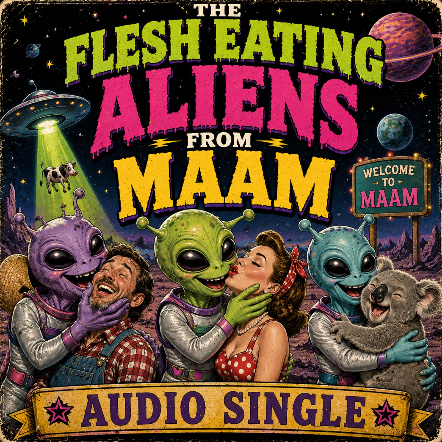 Flesh eating aliens from MAAM audio single artwork