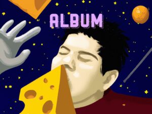 Space Cheese Album cover art with person eating cheese