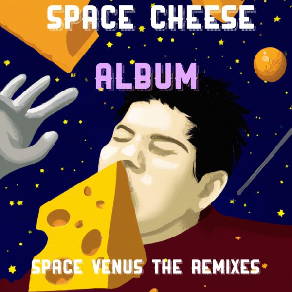 Space Cheese Album cover art with person eating cheese