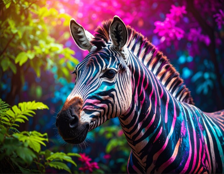 Firefly_draw a picture of a multicoloured zebra 435251