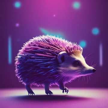 A stylized illustration of a hedgehog with vibrant purple and blue colors against a gradient background.