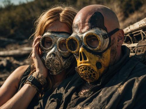 Masked people in a desert